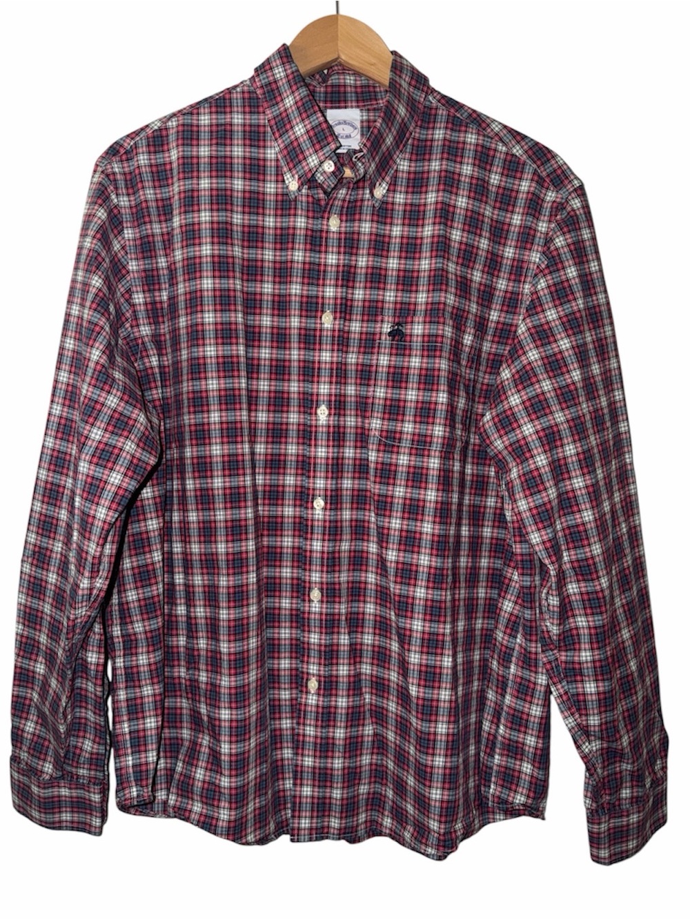 Brooks Brothers Plaid Button Down Shirt 100% Cotton Men’s Size Large